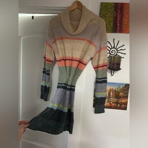 Anthropologie Multicolor Striped Cowl Neck Sweater Dress